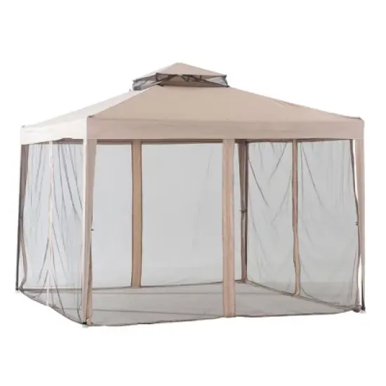 Sunjoy 10 x 10 Foot Hampton Soft Top Steel Supported Gazebo Shaded Canopy with Mosquito Netting for Large Outdoor Spaces and Backyards, Brown image {1}