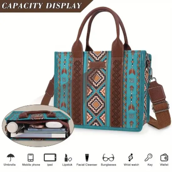 4Pcs Purse Handbag for Women,Vintage Work Shoulder Bag Lightweight,Boho Tote Bag for Daily-Green image {3}