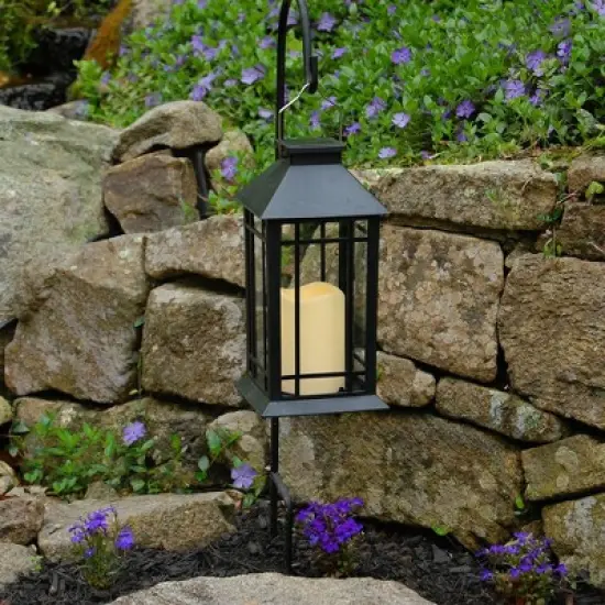 LumaBase Solar-Powered Lantern with LED Candle - Black Window image {5}