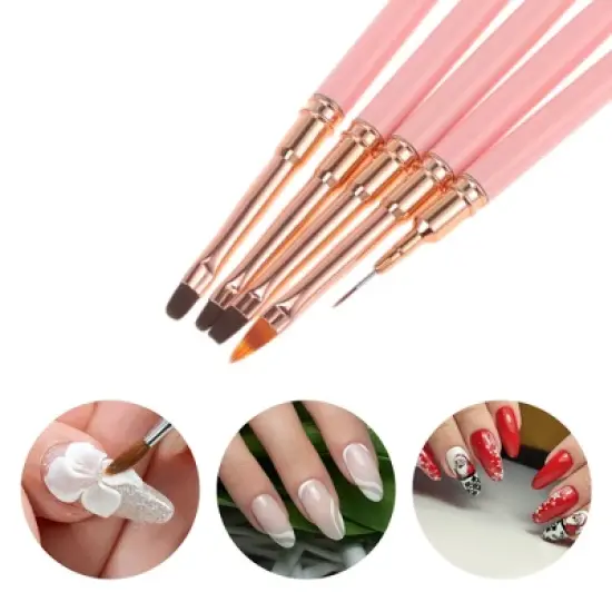 Unique Bargains Multifunctional Nail Art Brushes Kit Bright Pink 1 Set image {2}