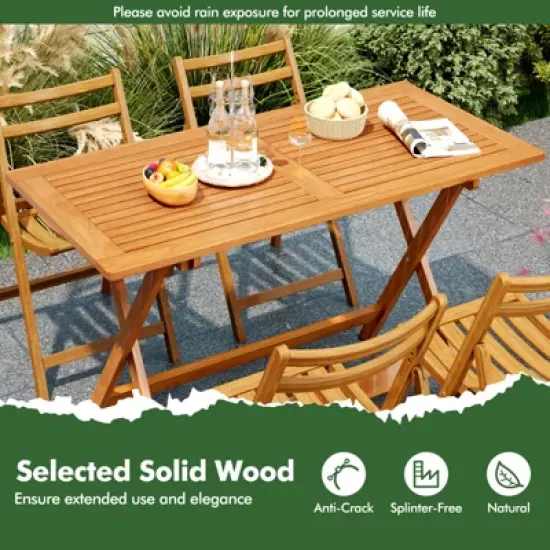 Tangkula 54.5" x 27.5" Patio Dining Table w/ Teak Painting 2" Umbrella Hole for Balcony image {4}