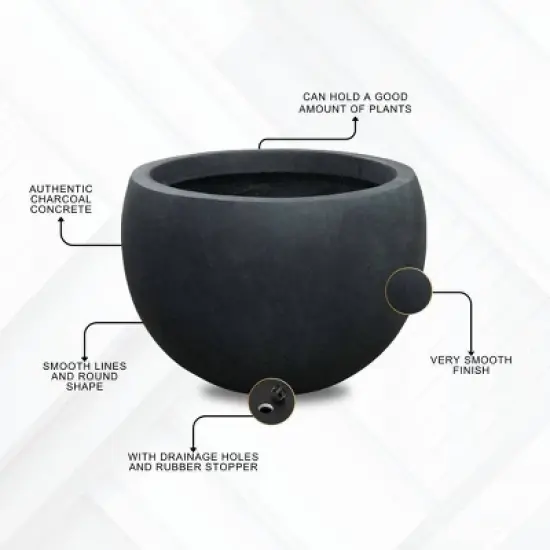 Rosemead Home & Garden, Inc. Concrete Outdoor Planter Pot with Drainage Hole Black 20"x20" image {11}