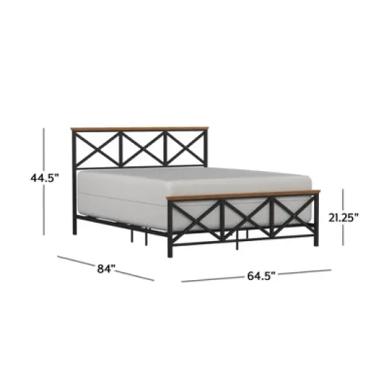 Queen Ashford Metal Bed with Wood Accent Textured Black Oak Finished Wood - Hillsdale Furniture image {2}