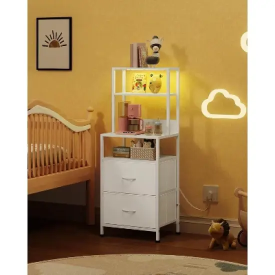 GALAXHERO Nightstand Set of 2 with Charging Station, LED Bedside Table with 2 Drawers Fabric Storage Dresser Modern Night Stand with Bluetooth Lights image {6}