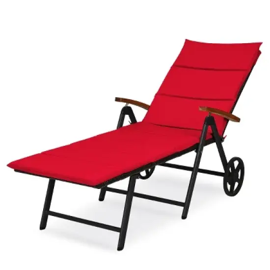 Tangkula Foldable Beach Sling Chair with 7 Adjustable Positions&Cushion Indoor Living Room Chaise Lounge image {1}