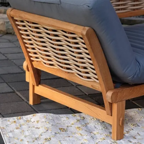 Cambridge Casual Auburn Teak & Wicker Outdoor Patio Daybed with Cushion Brown/Blue image {4}