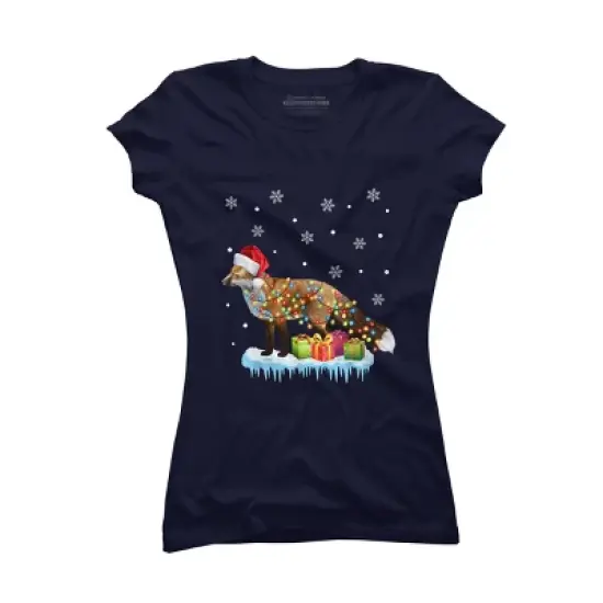 Junior's Design By Humans X-Mas Fox Christmas Lights Funny Wild Animal Design Gift T-Shirt By NekoShop T-Shirt image {3}