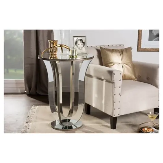 Kylie Modern and Contemporary Hollywood Regency Glamour Style Mirrored Accent Side Table - Silver - Baxton Studio image {2}