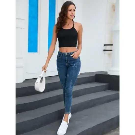 Womens Spaghetti Strap Camisole Tank Ribbed Cropped Basic Sleeveless Tops Sports Bra for Women Non Padding Yoga Bra Crop image {4}