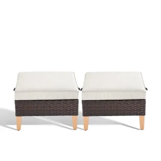 Gymojoy 2PCS Outdoor Patio Ottomans Wicker Ottomans Multipurpose Outdoor Furniture for Patio image {2}