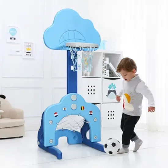 3-in-1 Kids Basketball Hoop Set Adjustable Sports Activity Center w/ Balls Blue\Green\White image {1}