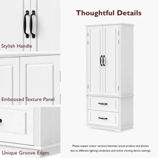 Kitchen Pantry Cabinet with 2 Drawers, 8 Door Shelves, Adjustable Shelves, Embossed Texture Freestanding Storage Hutch for Dining Room image {12}