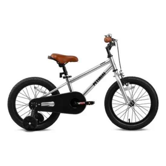 Petimini BP1001YD-5 16 Inch BMX Style Kids Bike with Removable Training Wheels and Rear Coaster Brakes for Kids 4-7 Years Old, Silver image {1}