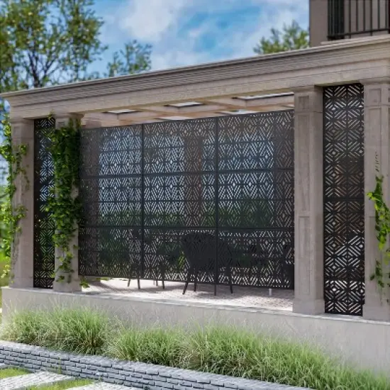 Lirago 72 in. Outdoor Privacy Panel Galvanized Metal Fence Black image {5}