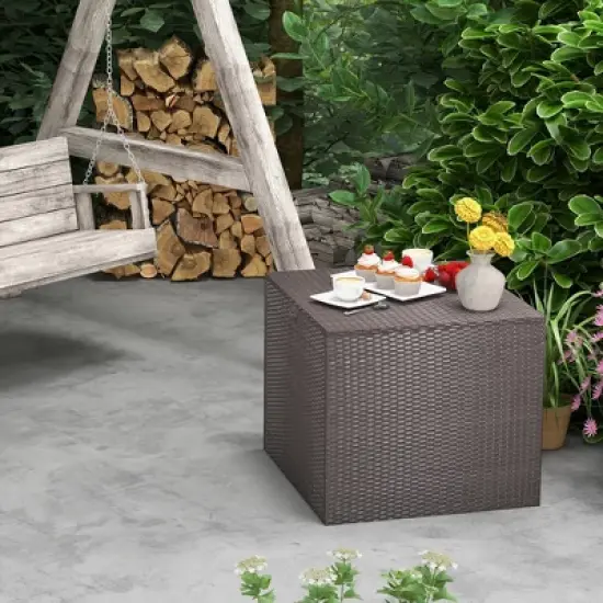 Costway  72 Gallon Patio Rattan Wicker Storage Deck Box Container with Liner Garden image {3}