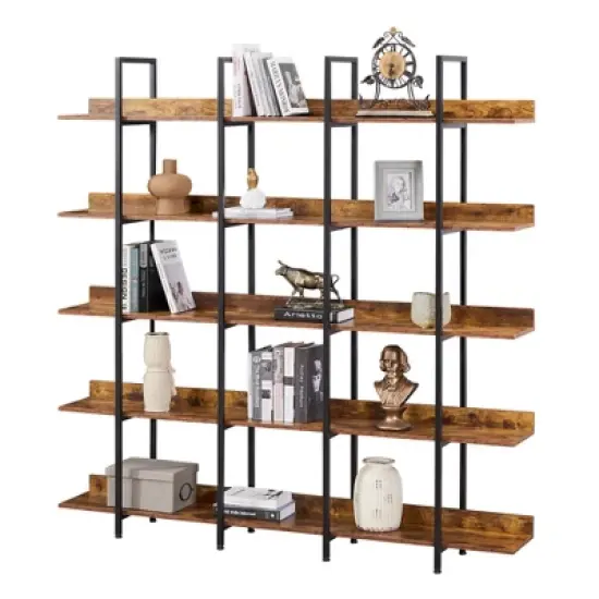 5 Tier Bookshelf Retro Industrial Style Open Storage Display Rack - ModernLuxe image {6}