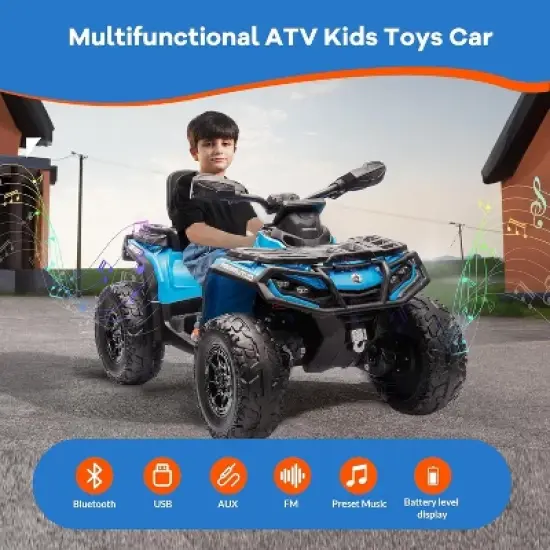 2 Seater Electric Children's Terrain Vehicle, 12V Remote Control Riding Toy Car, Battery Operated Vehicle w/Music, Remote Control, LED Lights image {4}