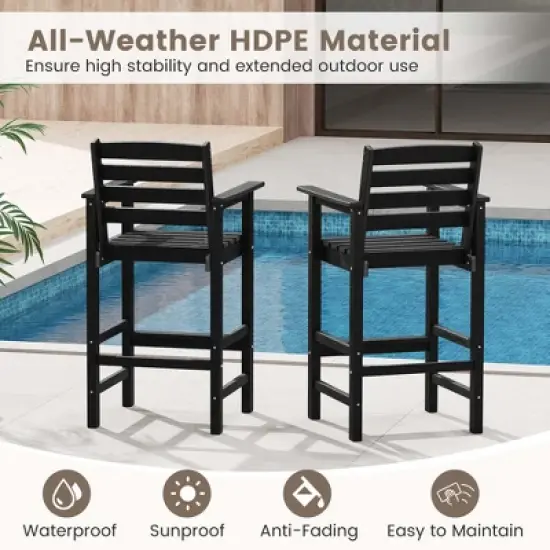 Costway Patio Adirondack Bar Chairs Set of 2 with Wide Armrests & Footrest Backrest Black/Brown/Gray/Navy image {5}