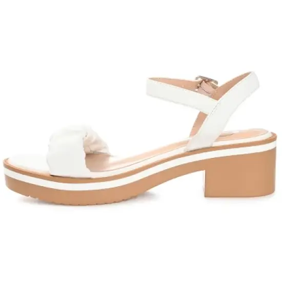 Journee Collection Womens Dexxla Buckle Ankle Strap Low Platform Sandals White 7 image {1}