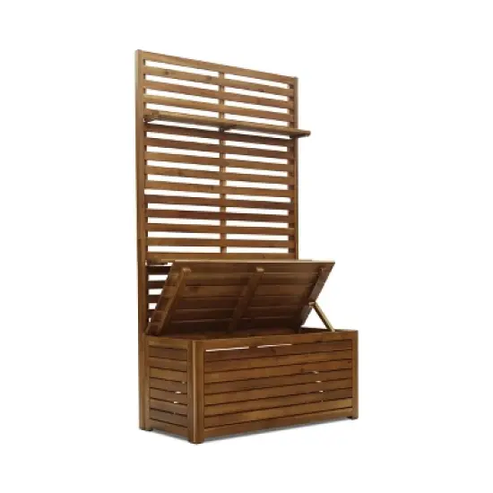 Christopher Knight Home Andrusia Outdoor Rustic Acacia Wood Storage Bench with Rack, Teak image {3}