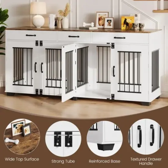 ODK 71" Large Dog Crate Furniture for 2 Dogs with 3 Drawers, Heavy Duty Double Indoor Dog Kennel and TV Stand for Medium Large Dogs image {3}
