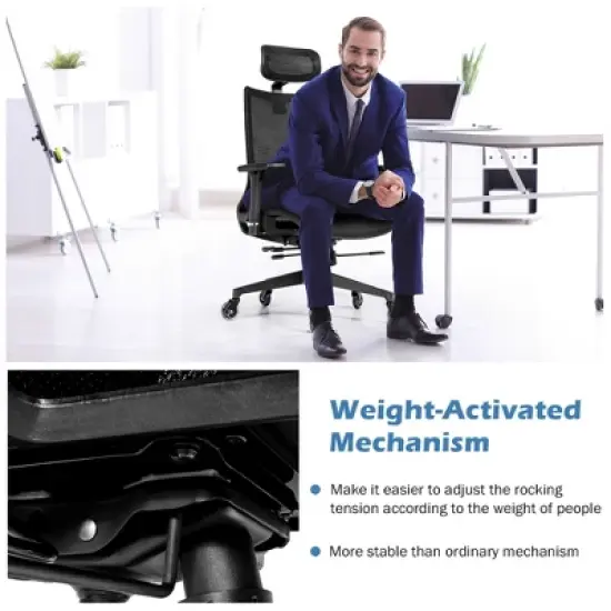 Costway Office Chair Adjustable Mesh Computer Chair with Sliding Seat & Lumbar Support image {7}