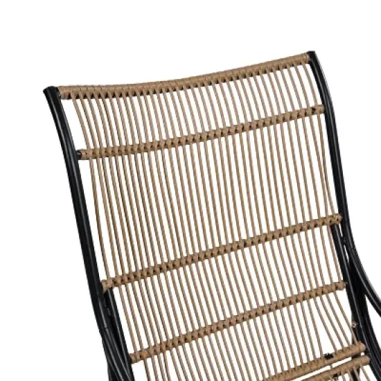 FIONECA 3-Piece Wicker Outdoor Patio Furniture Set with Lounge Chair, Ottoman & Coffee Table, Black & Natural Rattan with Beige Cushions image {9}