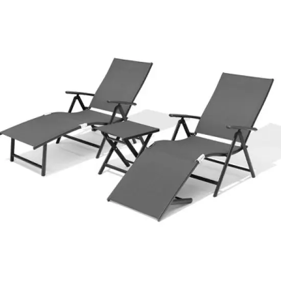 Pellebant Outdoor Aluminum Adjustable Folding Chaise Lounge Chairs and Foldable Side Table image {11}
