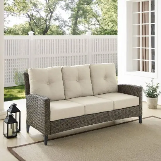 Rockport Outdoor Wicker High Back Sofa - Oatmeal/Light Brown - Crosley image {1}