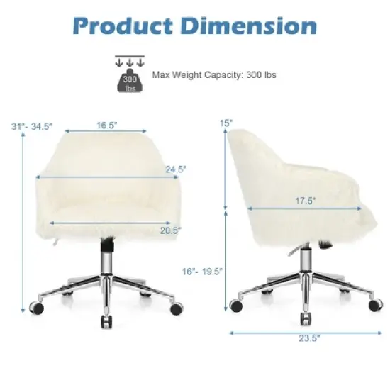 Costway Synthetic Swivel Office Chair Adjustable Task Chair Fluffy Vanity Chair image {1}