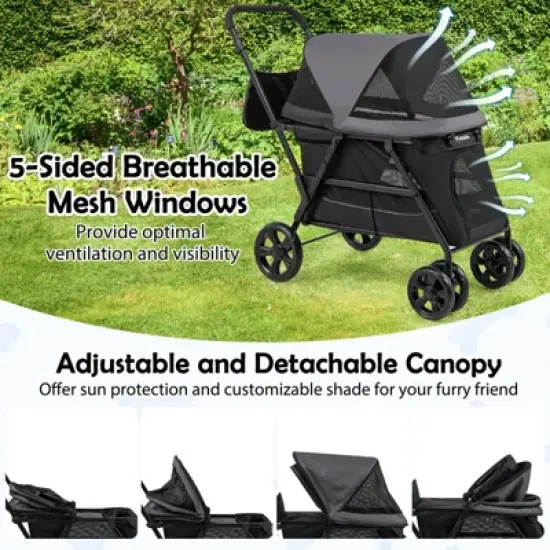 Tangkula Dog Stroller with Low Entry & Ramp Access w/ Lockable & Shock-Absorbing All-Terrain Wheels Folding Pet Travel Wagon for Small Medium Dogs image {4}