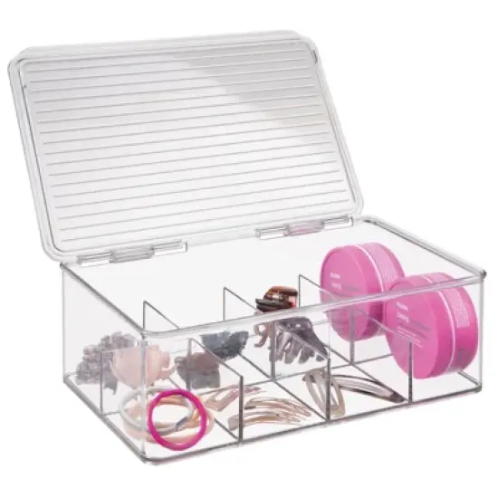 mDesign Plastic Divided First Aid Storage Box Kit, Hinge Lid for Bathroom, Clear image {7}