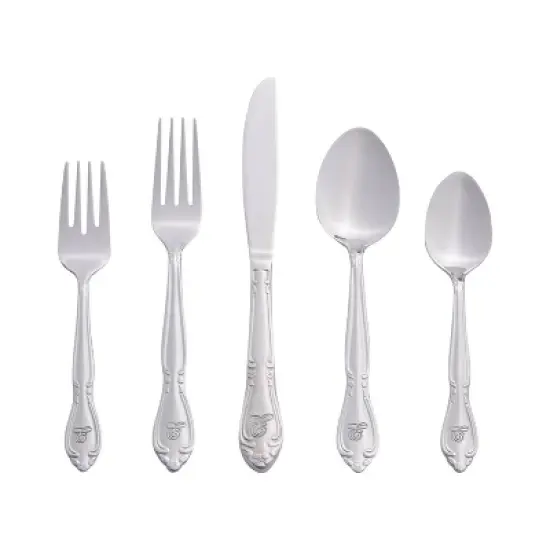 RiverRidge Rose Flatware 46pc Monogrammed Stainless Steel Silverware Set for 8 image {13}