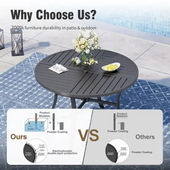 Captiva Designs 7pc Black Outdoor Dining Steel Table & Padded Textilene Swivel Chairs image {1}