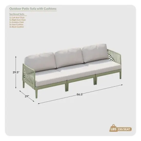 WestinTrends Playa Modern Polypropylene Resin 3 Seat Outdoor Patio Sofa, Green image {1}
