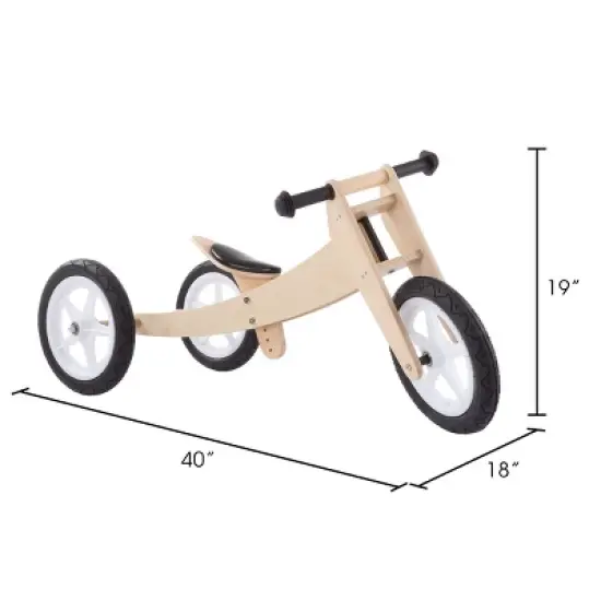 Toy Time Kids' 3-in-1 Convertible Ride-On Balance Bike - Natural Wood image {3}