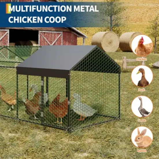 Chicken Coop Walk in Run - Galvanized Large Poultry Cage with Water-Resistant Cover, Outdoor Hen House for Backyard Farm image {8}