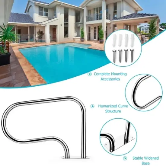 Costway Swimming Pool Hand Rail Stainless Steel Ladder Handrail Stair Rail w/ Base Plate image {6}