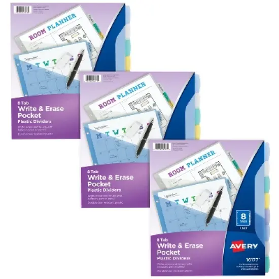 Avery Write & Erase Pocket Plastic Dividers for 3 Ring Binders, 8-Tab Sets, Multicolor, Works With Sheet Protectors, 3 Sets (31701) image {8}