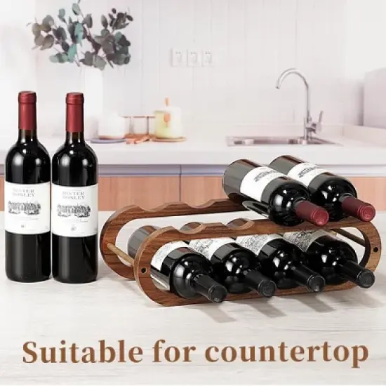 Itopfox Adjustable Wine Rack and Water Bottle Organizer for Cabinet and Countertop - 2 in 1 Acacia Wood Storage Solution image {4}
