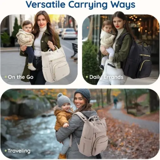 Itopfox Neoprene Diaper Backpack Small Lightweight Water Resistant Baby Bag with Changing Pad and Stroller Straps for Boys Girls Newborn image {6}