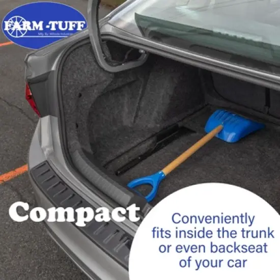 FARM-TUFF Durable Car and Trunk Multipurpose Shovel with Ash Hardwood Handle and Non Stick Plastic Blade, Blue, 10in image {3}