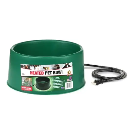 Farm Innovators P-60 1.5 Gallon Electric Heated Pet Water Bowl with Thermostatic Control and Anti Chew Cord Protector, 60 Watt, Green (2 Pack) image {1}