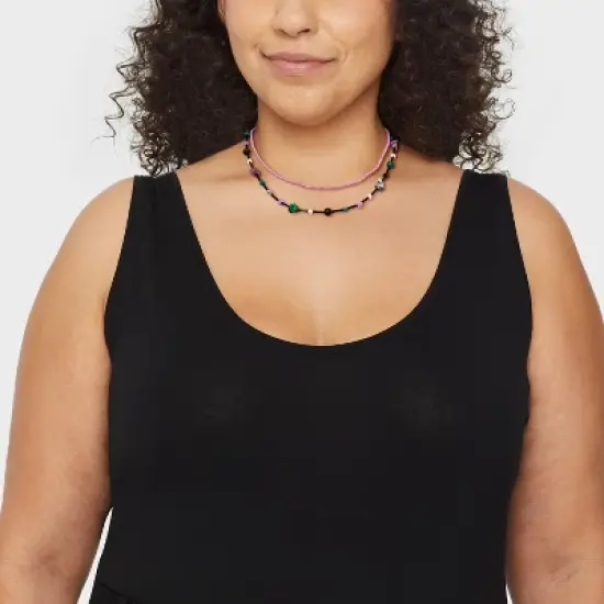 Semi-Precious Onyx Lepidolite Malachite Beaded Necklace Set 2pc - Universal Thread&trade; image {1}