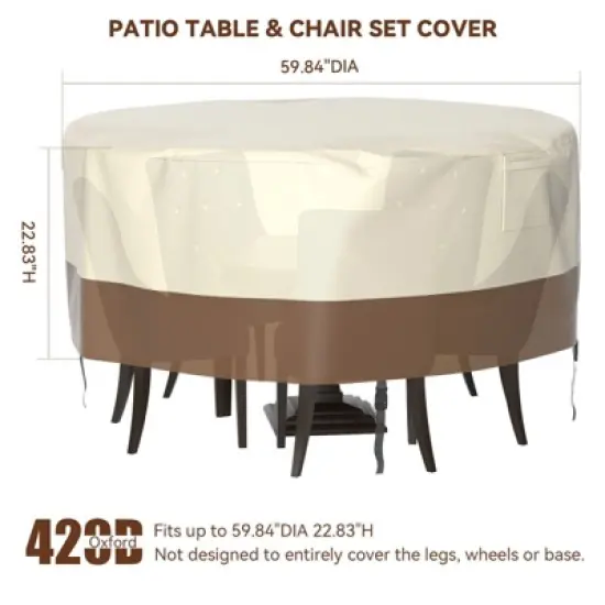 Topteng Waterproof Outdoor Patio Round Table Cover - Beige image {7}