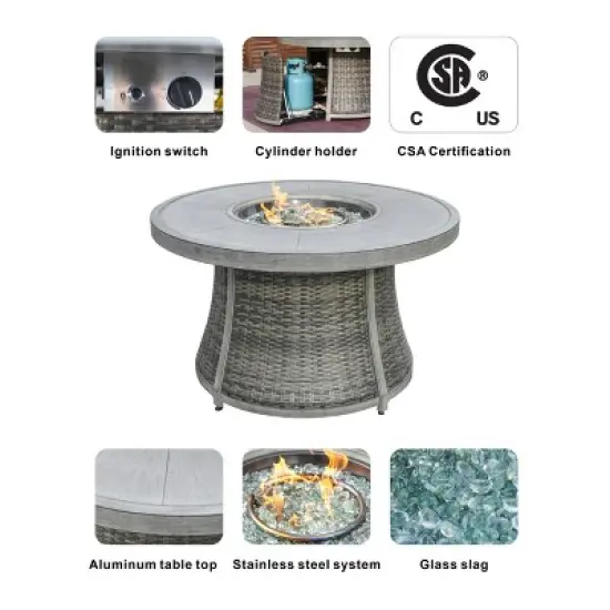 Moda Furnishings 24.6'' H x 42'' W Aluminum Propane Outdoor Fire Pit Table with Lid image {4}