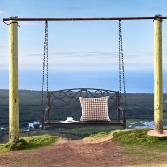 Tangkula Patio Hanging Porch Swing Outdoor 2-Person Metal Swing Bench Chair w/ Chains image {3}