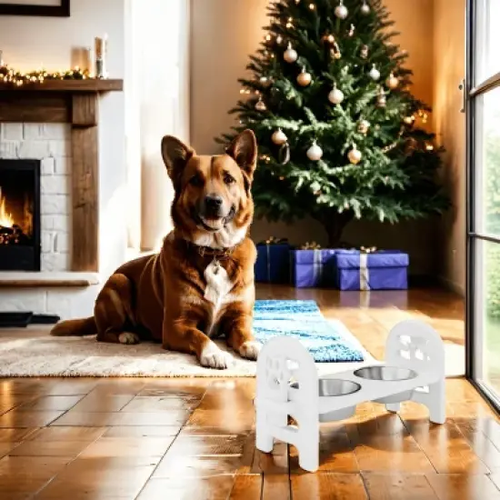 INFURNIC Pet Bowl Adjustable Travel Ready Recycled Durable Poly Lumber Easy to Pack Modern Design, White, 19"*7"*9.5" image {3}