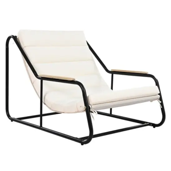 Outdoor Chaise Lounge Chair Set of 3, Patio Reclining Chair with Acacia Side Table, Pool Sunbathing Recliner with Cushion for Patio Backyard image {7}