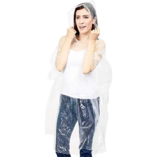 Juvale Juvale 20-Pack Disposable Rain Ponchos with Hood for Adults and Family - Clear Multicolor Emergency Raincoats image {5}